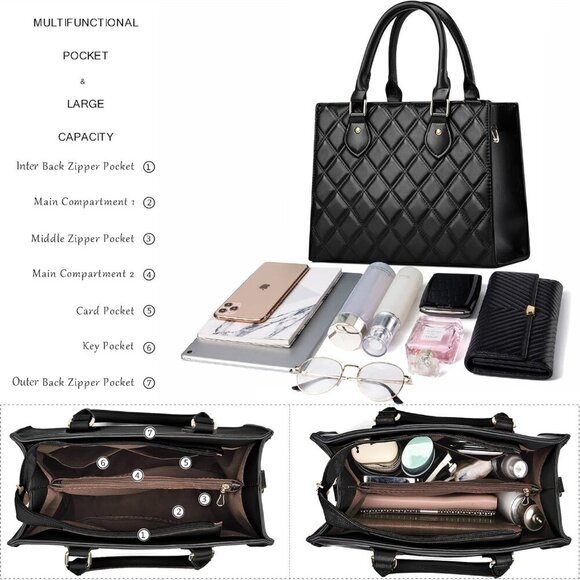 Crossbody Purses and Handbags for Women PU Leather Tote Top Handle Satchel Shoul - Picture 5 of 8